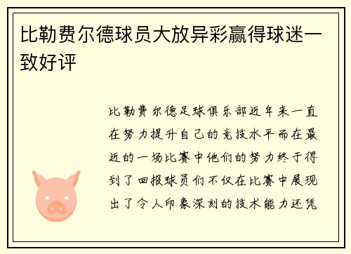 比勒费尔德球员大放异彩赢得球迷一致好评