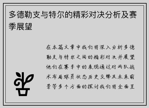 多德勒支与特尔的精彩对决分析及赛季展望